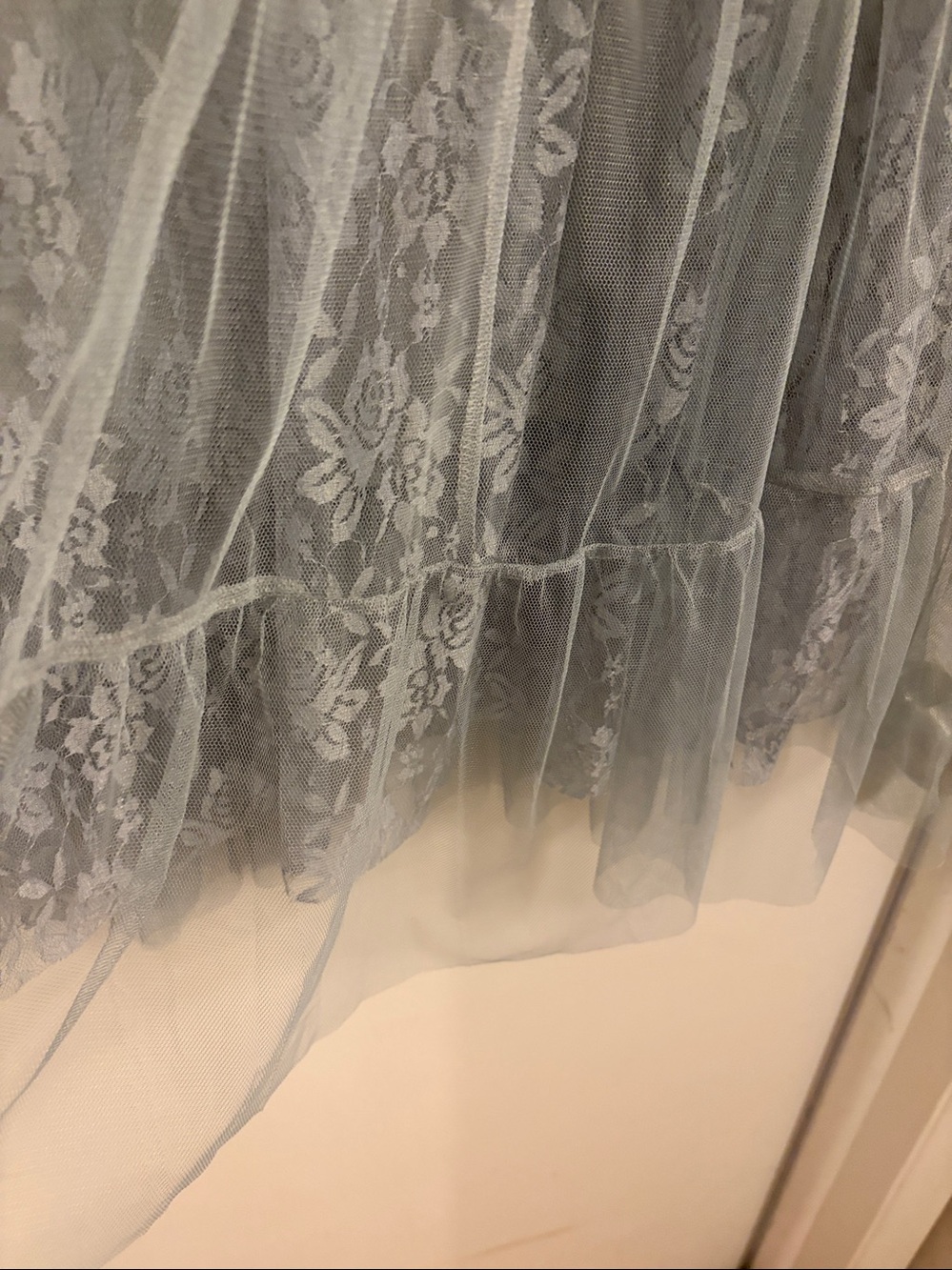 easel Dusty Blue Lace Tiered Maxi Skirt LARGE NWOT - Picture 3 of 7
